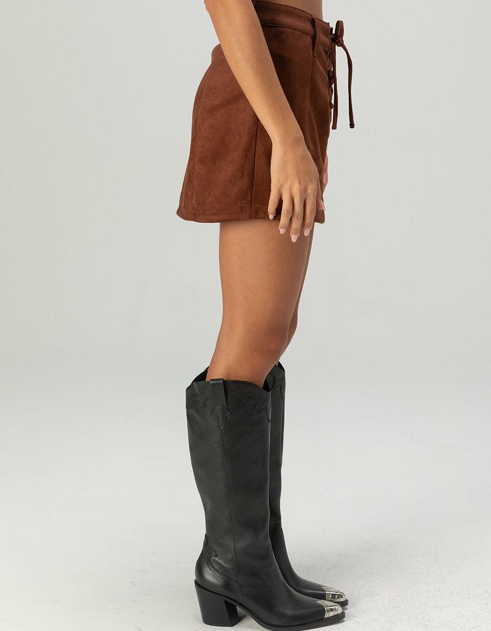 WEST OF MELROSE Suede Lace Up Womens Mini Skirt - BROWN Product Image