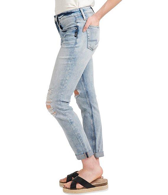 Silver Jeans Co. Mid Rise Cuffed Hem 29#double; Inseam Destructed Boyfriend Jeans Product Image