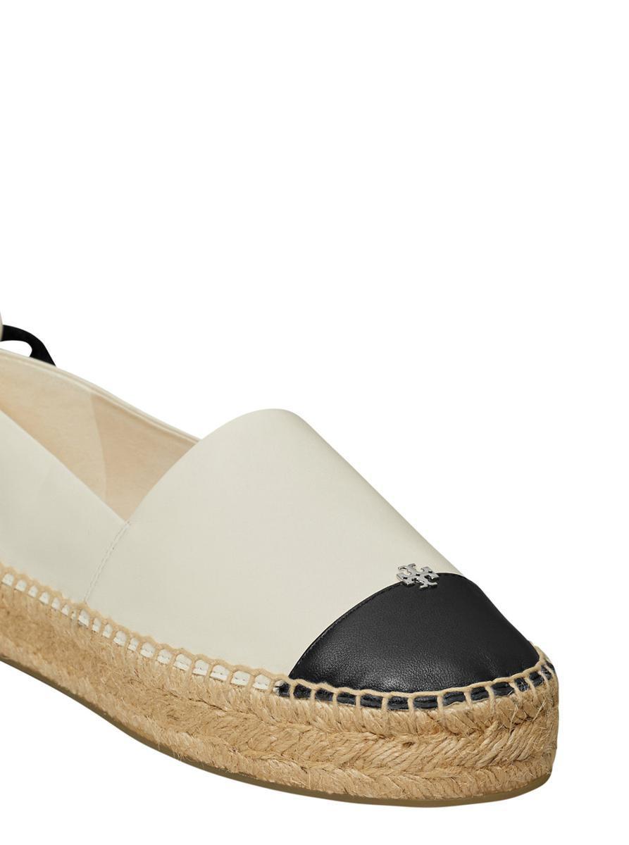 TORY BURCH White Espadrilles With Metallic Logo On The Front And Ankle Strap In Leather Woman Product Image