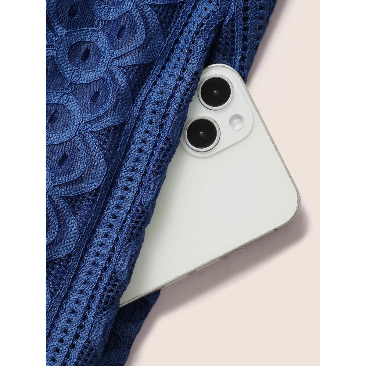 Plus Size Crochet Lace Mesh Raglan Sleeve Maxi Dress DarkBlue Women Formal Woven ribbon&lace trim Round Neck Short sleeve Curvy BloomChic 10/M Product Image