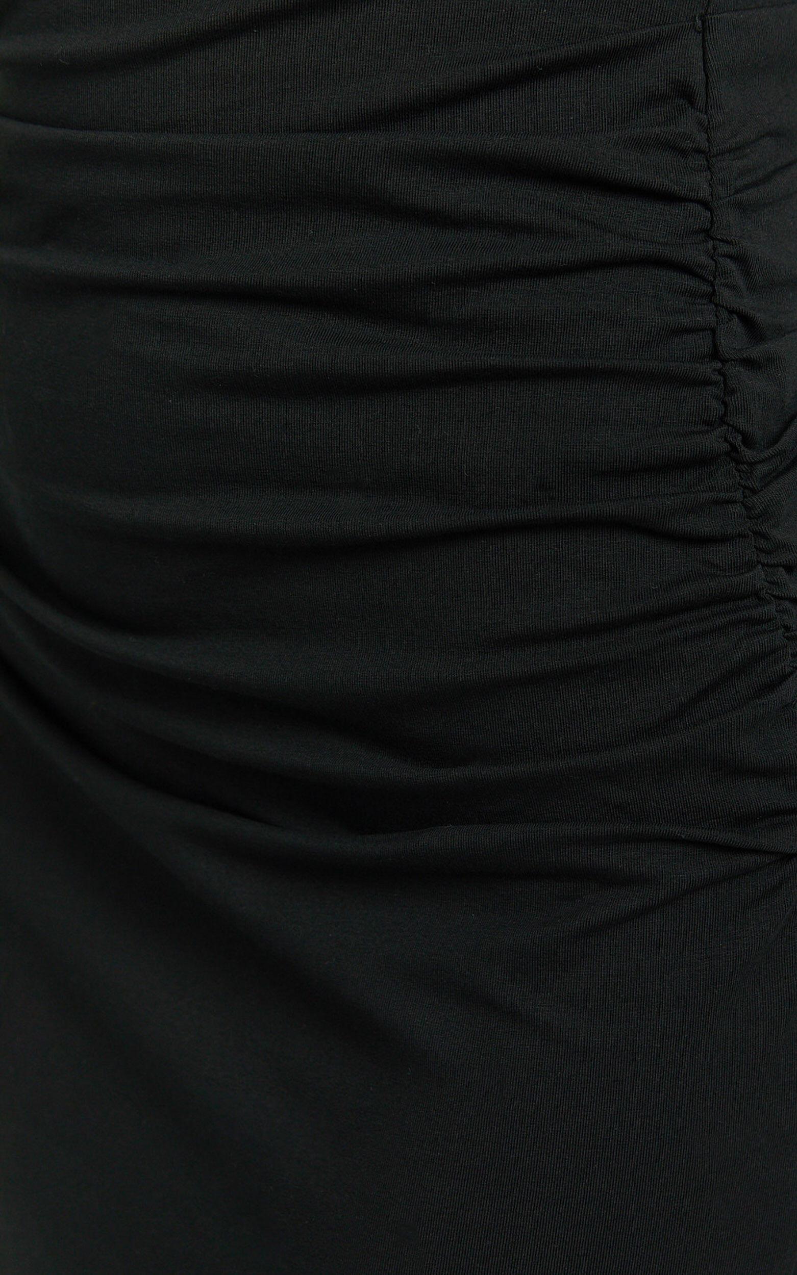 Lizzy Midi Dress - Jersey Ruched Side Split Dress in Black Product Image