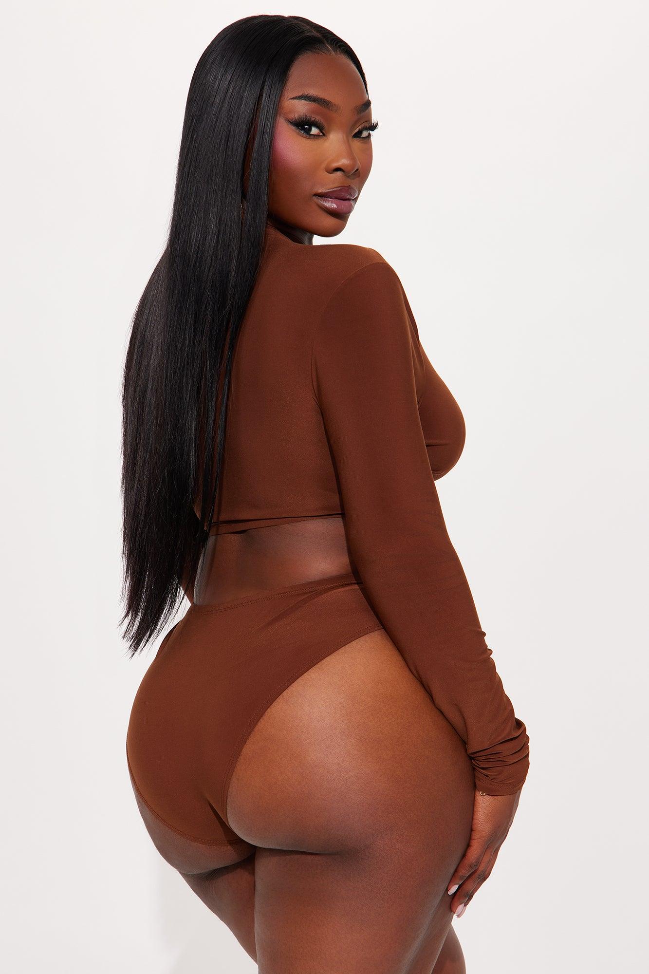 In Motion Long Sleeve Cut Out Bodysuit - Chocolate Female Product Image