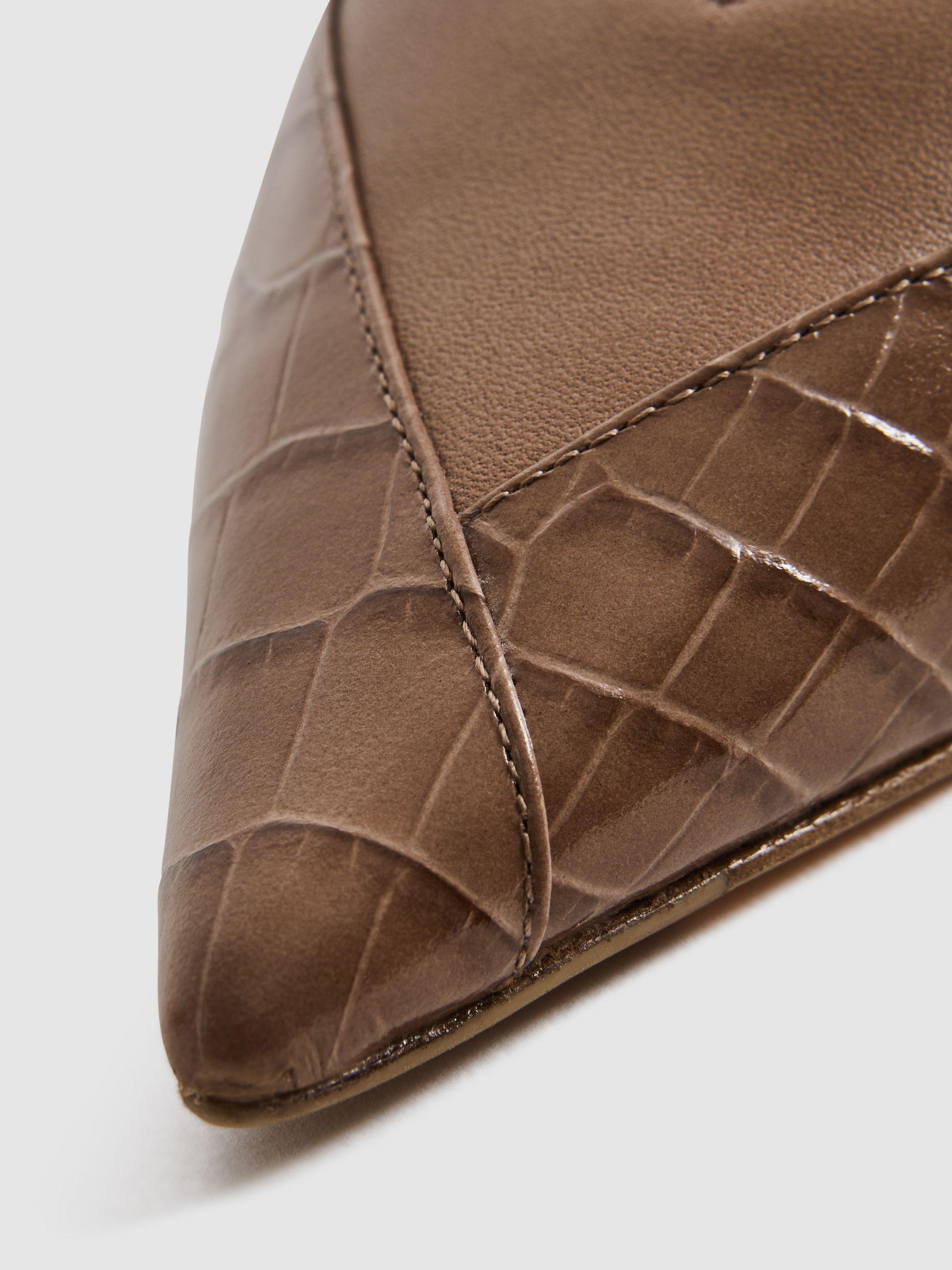 Leather Contrast Court Shoes in Taupe Product Image