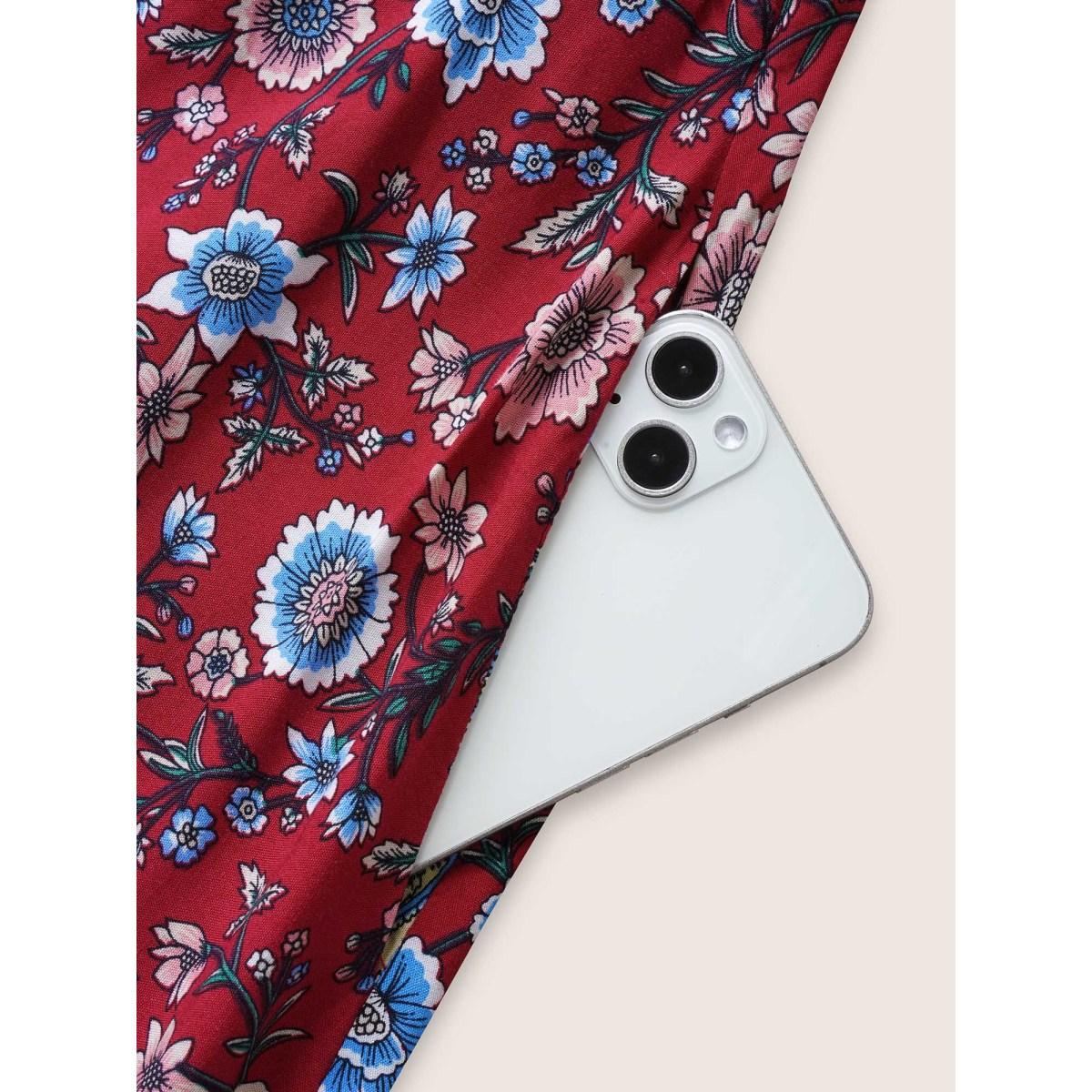 Plus Size Bandana Print Spaghetti Strap Pocket Ruffles Asymmetrical Hem Maxi Dress Scarlet Women Resort Non Non Sleeveless Curvy Long Dress BloomChic 30/6X Product Image