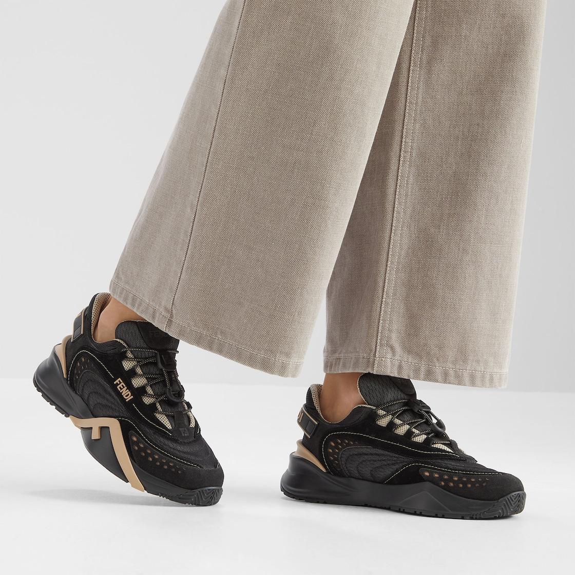 Fendi FlowBlack mesh and suede low tops Product Image