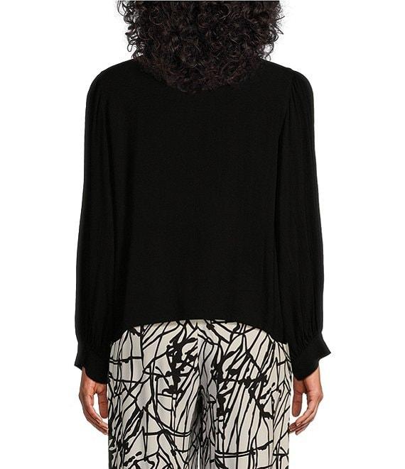 Bryn Walker Agnes Rayon Crepe Button Front Mandarin Collar Long Sleeve Top Product Image