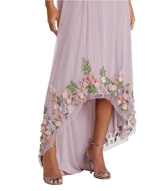 Mac Duggal Floral Pattern Embellished Tulle One Shoulder Sleeveless Trapeze Gown Product Image