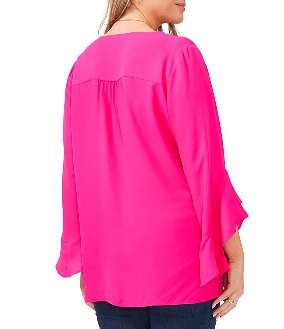 Vince Camuto Plus Size Luxe Crepe De Chine 3/4 Ruffle Sleeve V-Neck Crisscross Hem Tunic Product Image