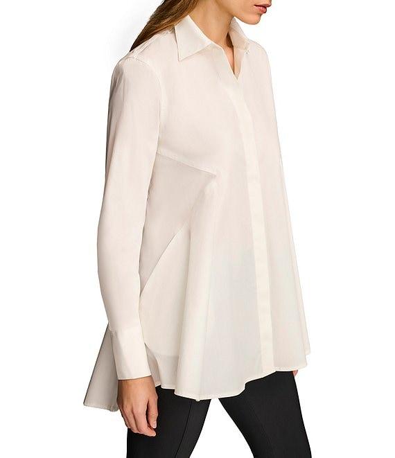 Donna Karan Woven Button Front Collared Long Sleeve High-Low A-line Tunic Product Image