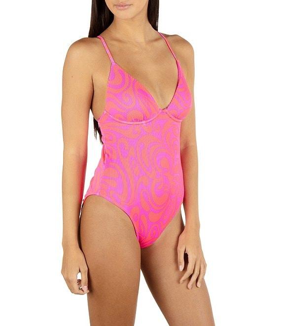 Hurley Trip Hop Rib Swirl Graphic Crossback Moderate One Piece Swimsuit Product Image