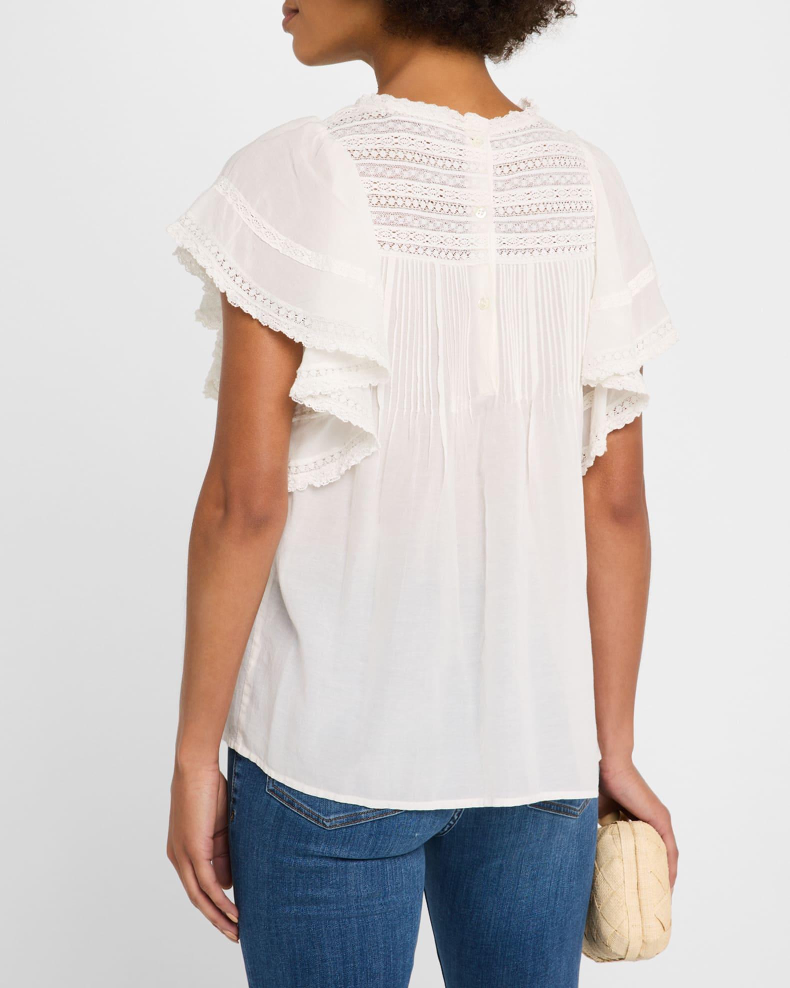 Calisson Lace-Trim Pintuck Blouse Product Image