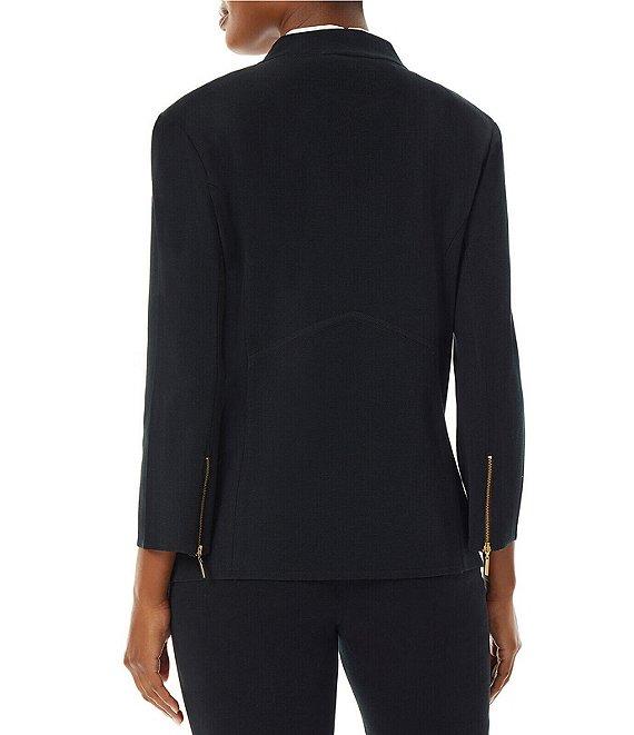 Ming Wang Stand Collar 3/4 Sleeve Button Trim Knit Jacket Product Image