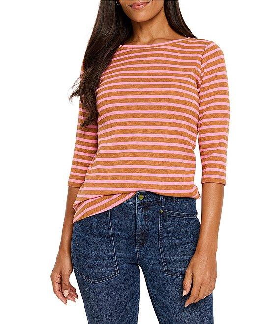 NIC + ZOE NZT Knit Stripe Boat Neck 3/4 Sleeve Tee Product Image