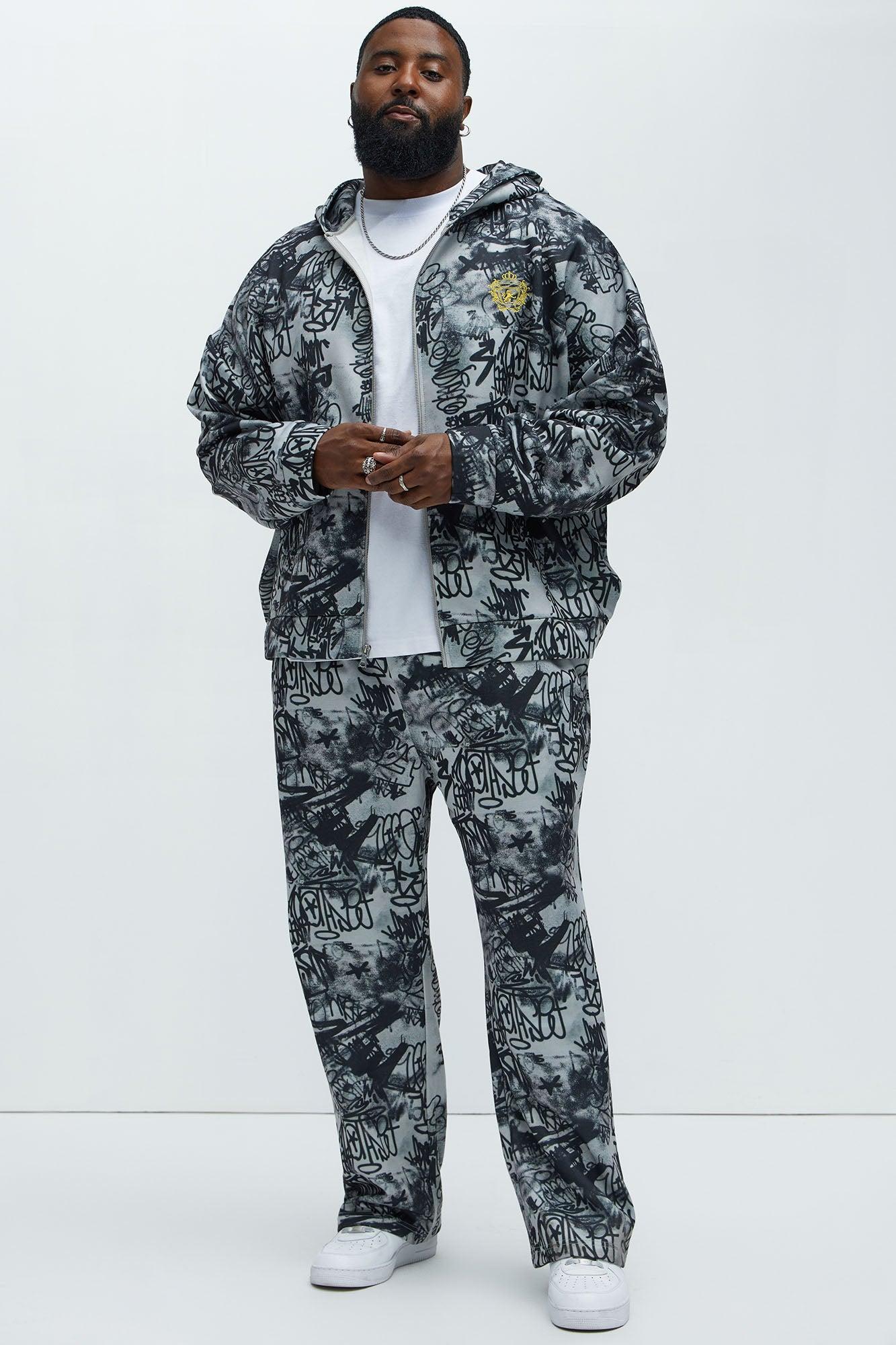 Vandal Straight Graffiti Sweatpants - Grey Product Image