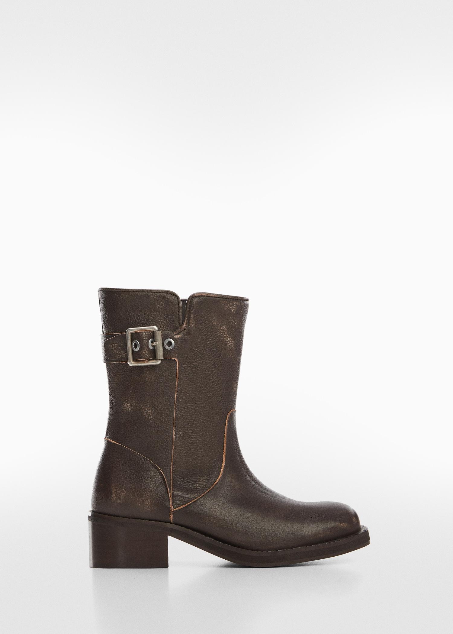 Leather biker ankle boots - Women | MANGO USA Product Image