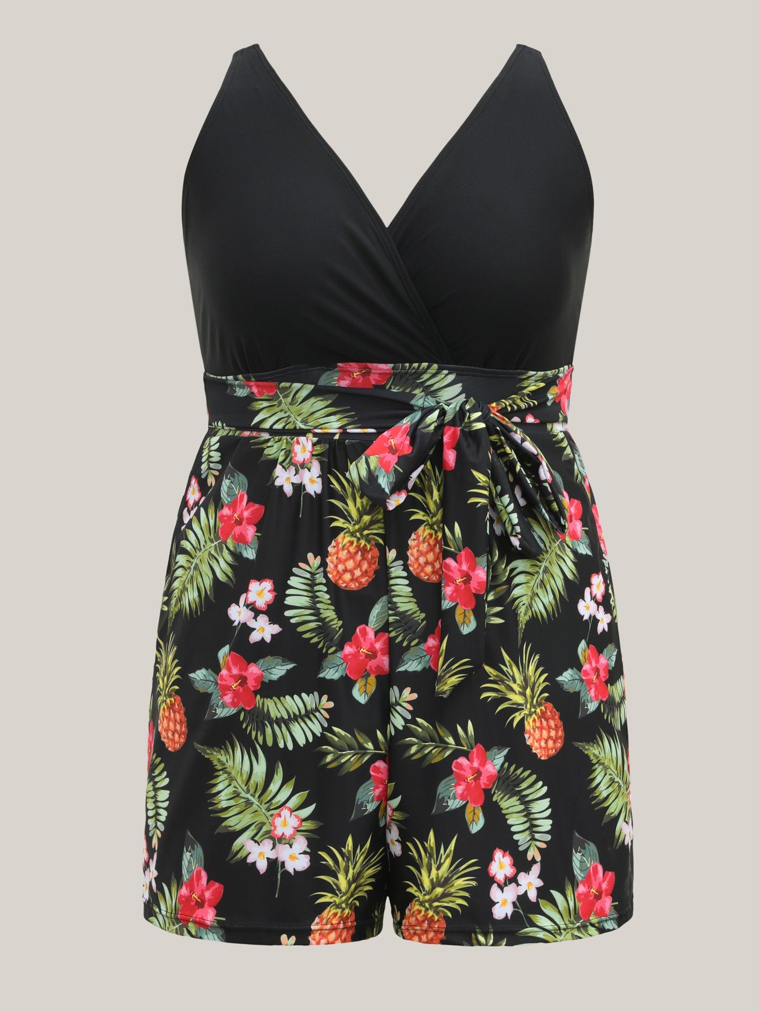 Tropical Floral Pockets One-Piece Swimsuit Female Product Image