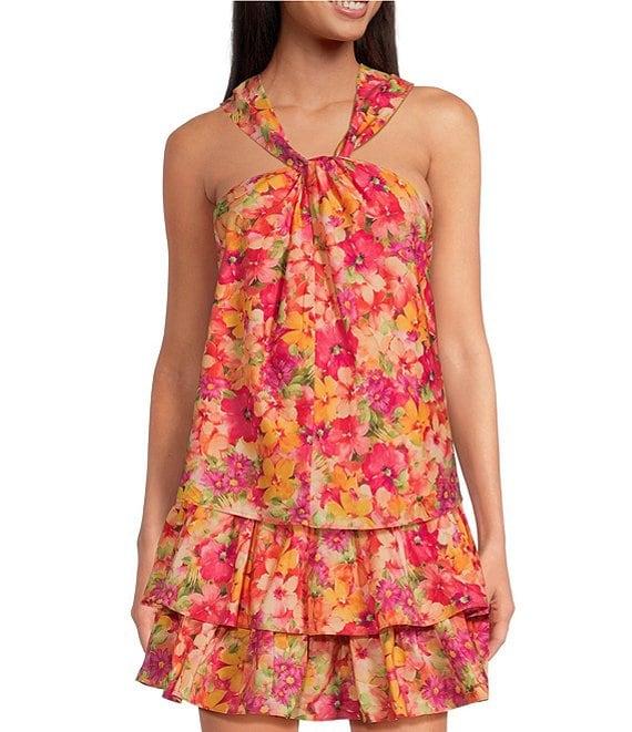 Skies Are Blue Coordinating Floral Print High Waisted Tiered Mini Skirt Product Image