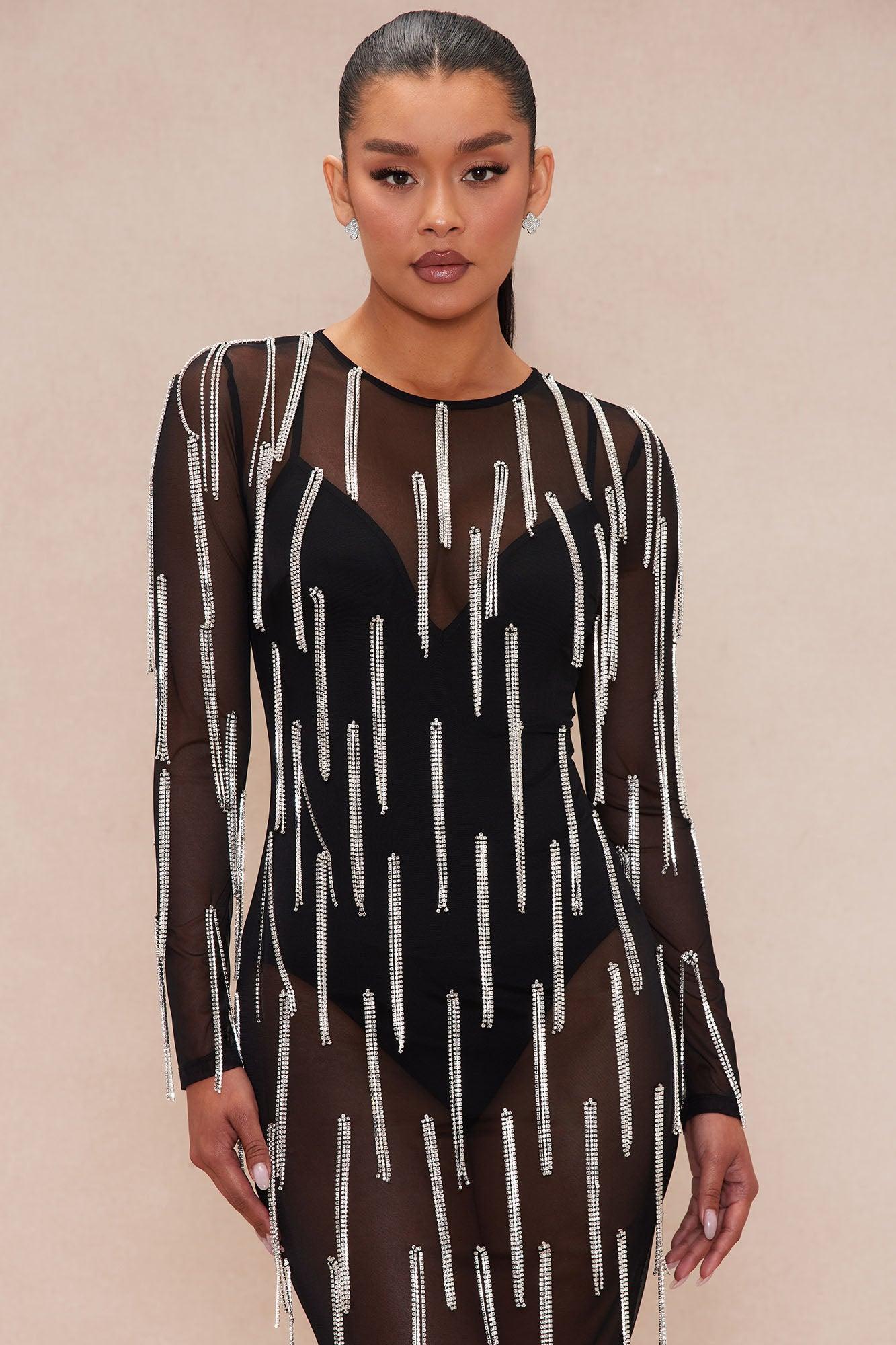 Haisley Embellished Midi Dress - Black Product Image