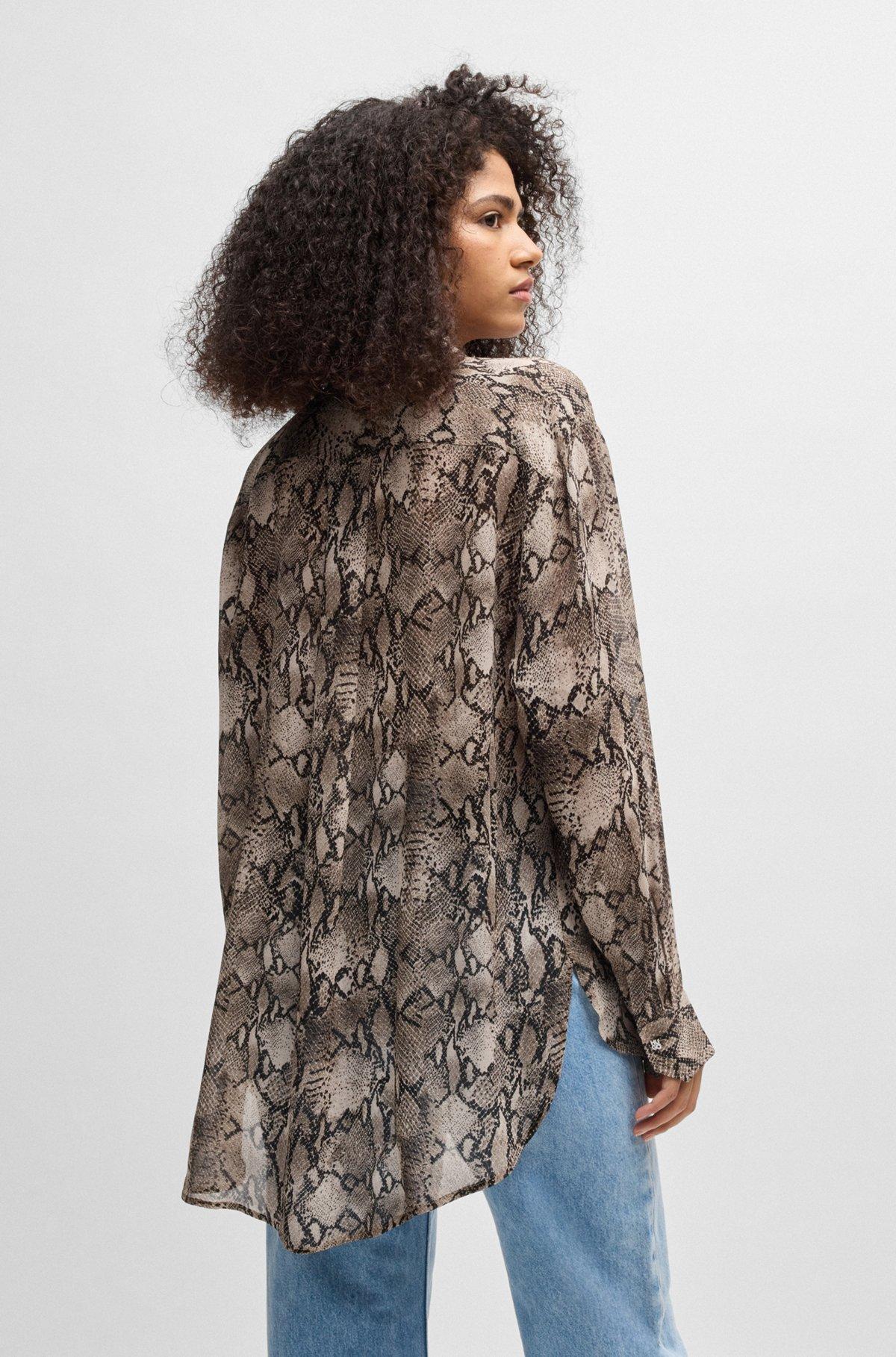 HUGO - Oversize-fit blouse in python-print crepe de Chine - Patterned Product Image