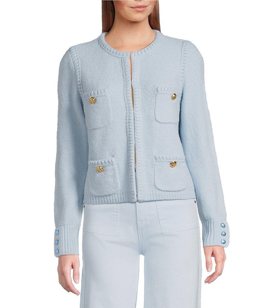 A Loves A Long Sleeve Button Cuff Crew Neck Front Pocket Cardigan Product Image