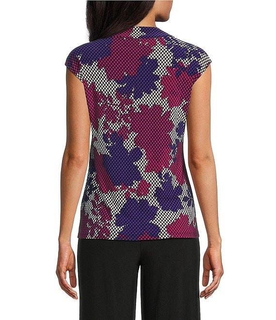 Kasper Petite Size Printed ITY Cowl Neck Cap Sleeves Blouse Product Image