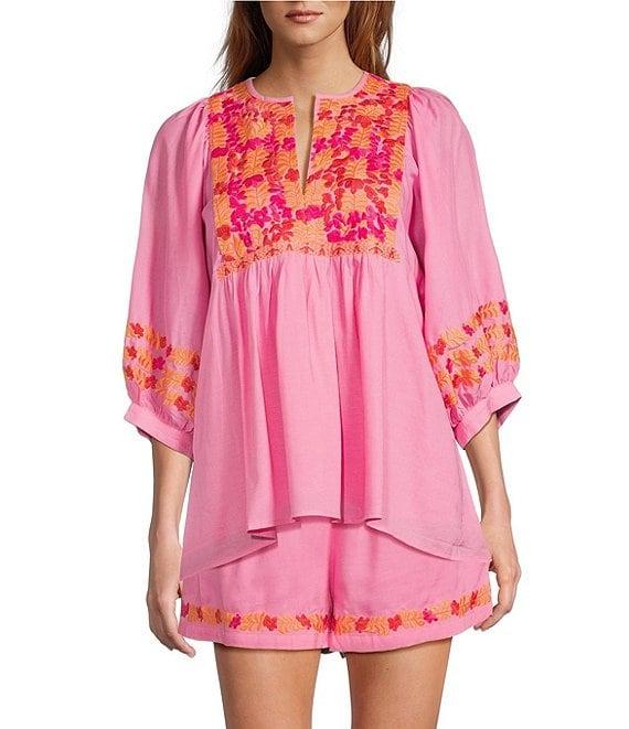 J.Marie Carlie V-Neck 3/4 Puff Sleeve Top Product Image