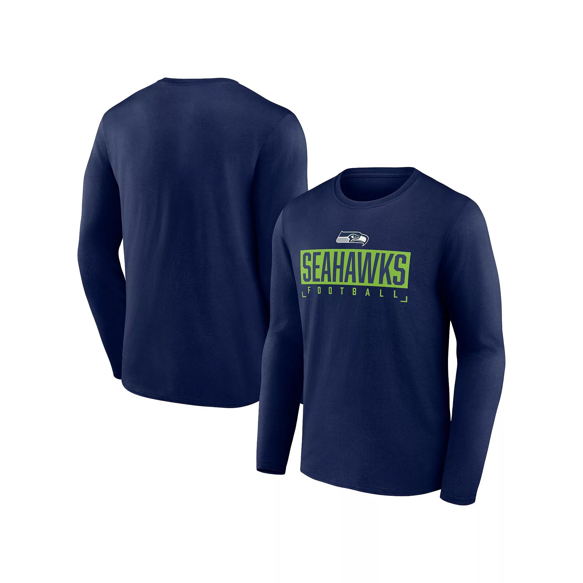 Men's Fanatics Branded Navy Seattle Seahawks Big & Tall Wordmark Long Sleeve T-Shirt, Size: 2XB, Blue Product Image
