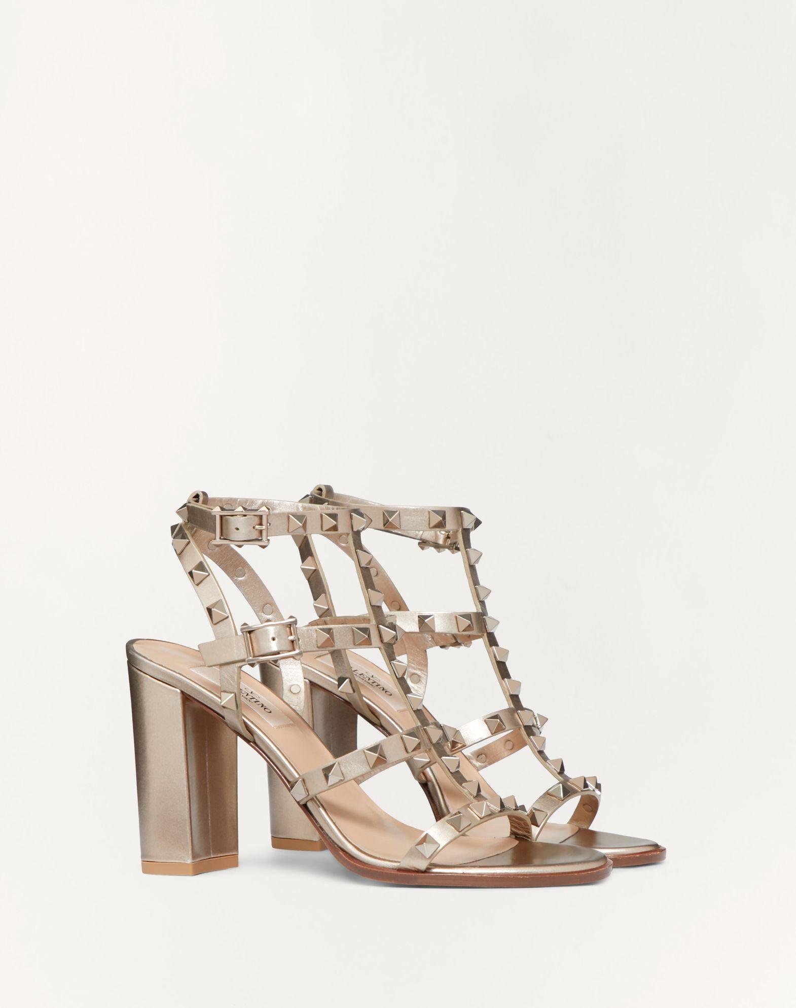 Rockstud Metallic Calfskin Leather Ankle Strap Sandal 90 Mm Product Image