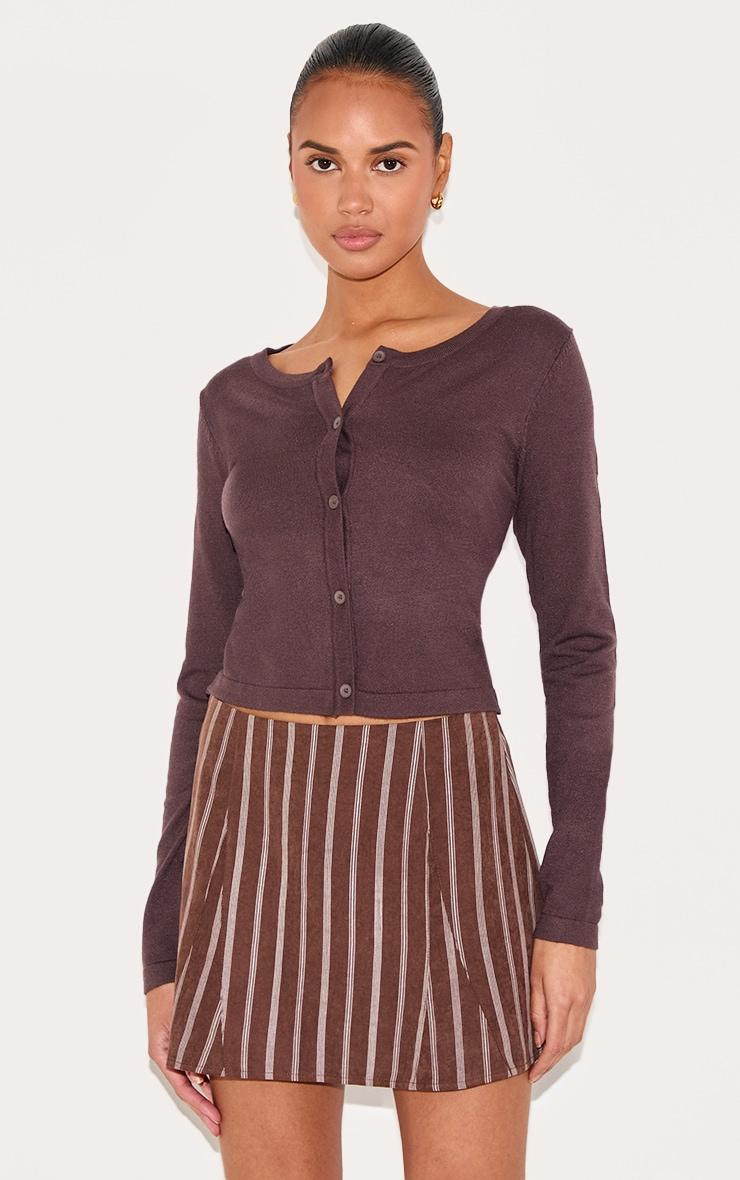  Dark Chocolate Pinstripe Peach Skin Flippy Mini Skirt Product Image
