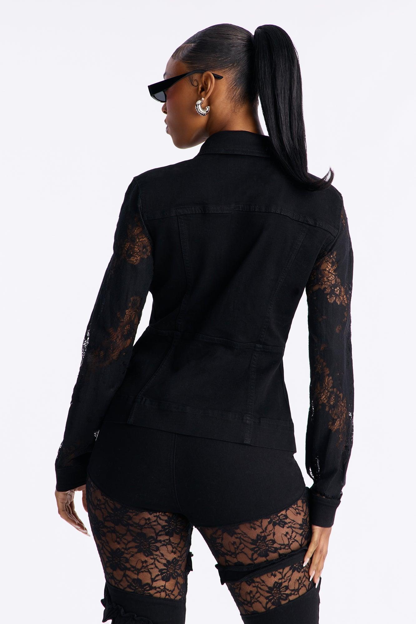 Dreamcatcher Lace Stretch Denim Jacket - Black Female Product Image