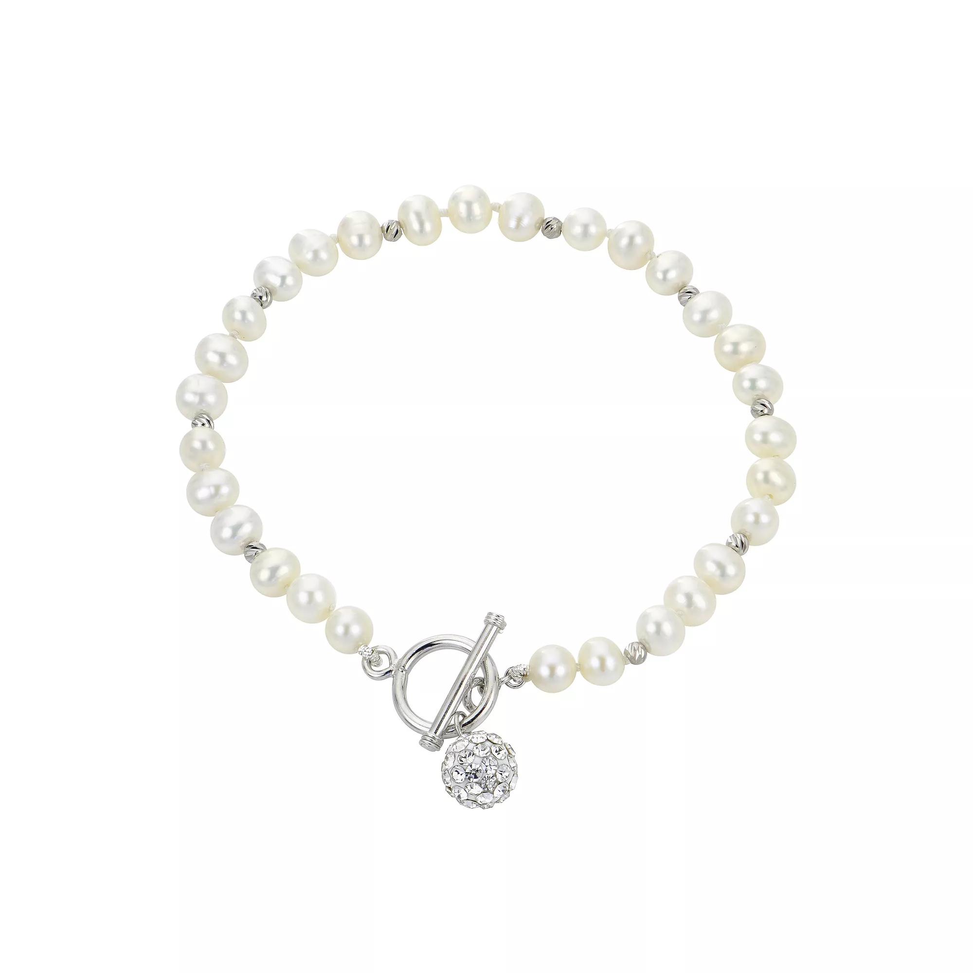 PearLustre by Imperial Freshwater Cultured Pearl & Crystal Bead Bracelet, Womens Sterling Silver Product Image