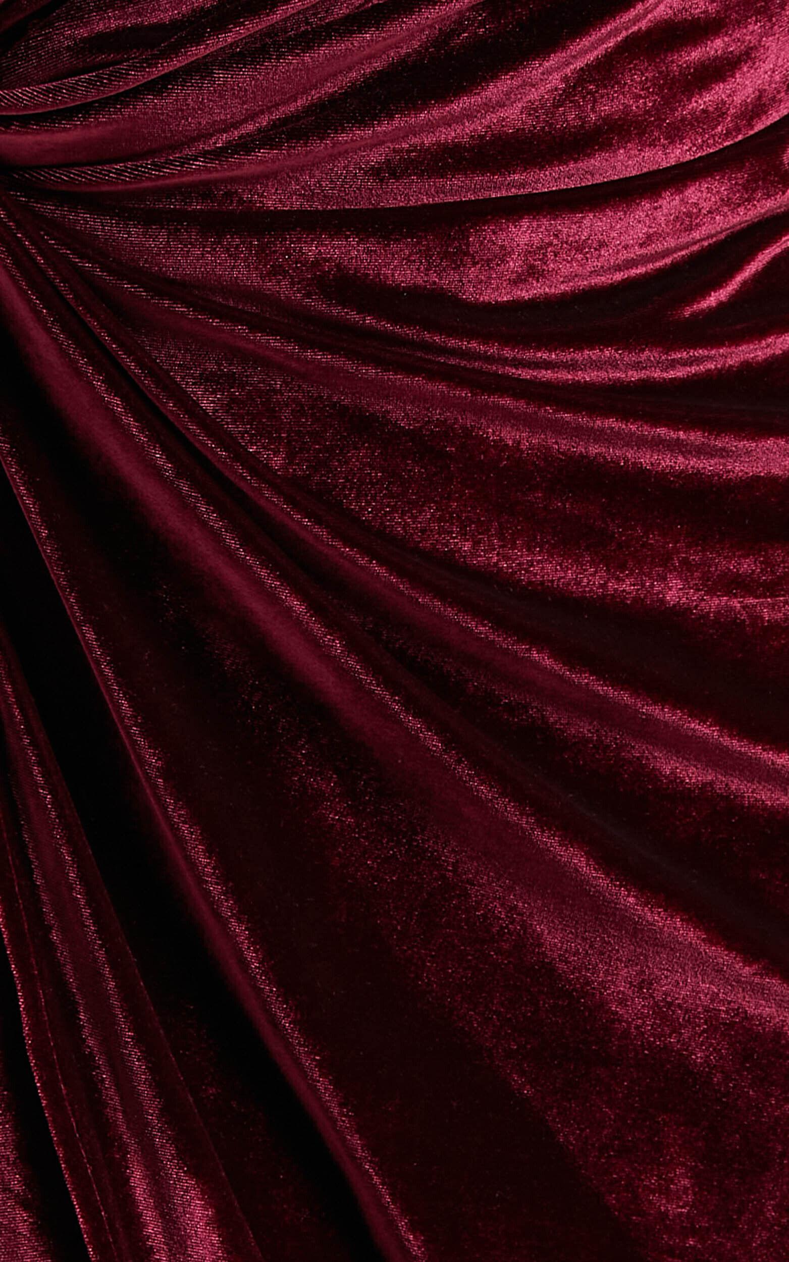 Loving Blind Midi Dress - Draped Thigh Split Dress in Wine Velvet Product Image