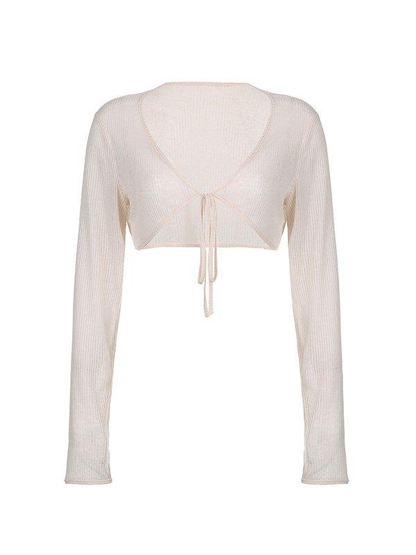 Tie Front Cardi Ribbed Knit Crop Top Product Image