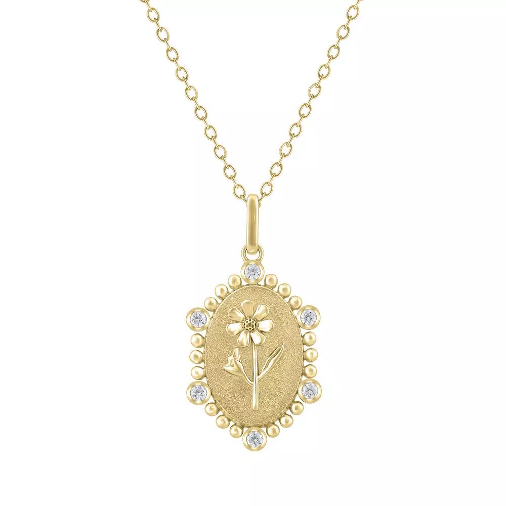 Royal Aura Sterling Silver 1/10 Carat T.W. Diamond Birth Flower October Cosmos Pendant Necklace, Women's, Size: 18", Gold Tone Product Image