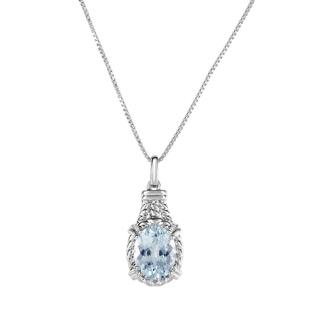 Sterling Silver Aquamarine Oval Pendant Necklace, Women's, Size: 18" Product Image
