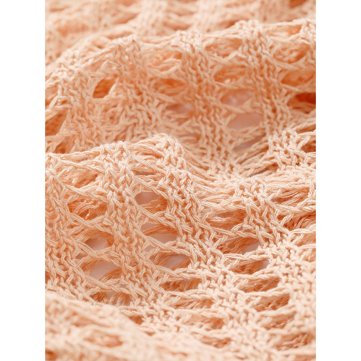 Plus Size UltraCool Solid Hollow Out Batwing Sleeve Pullover Salmon Women Casual Loose Long Sleeve Round Neck Everyday Pullovers BloomChic 28/5X Product Image