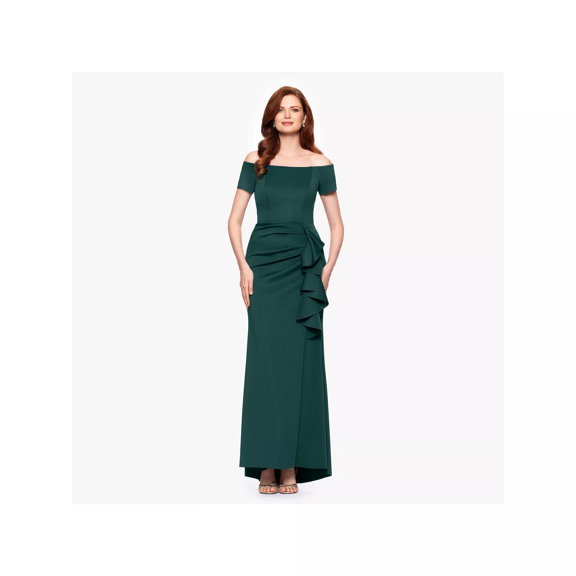 Women's X Evenings Long Techno Scuba Off The Shoulder Ruffle Detail Dress,  Product Image