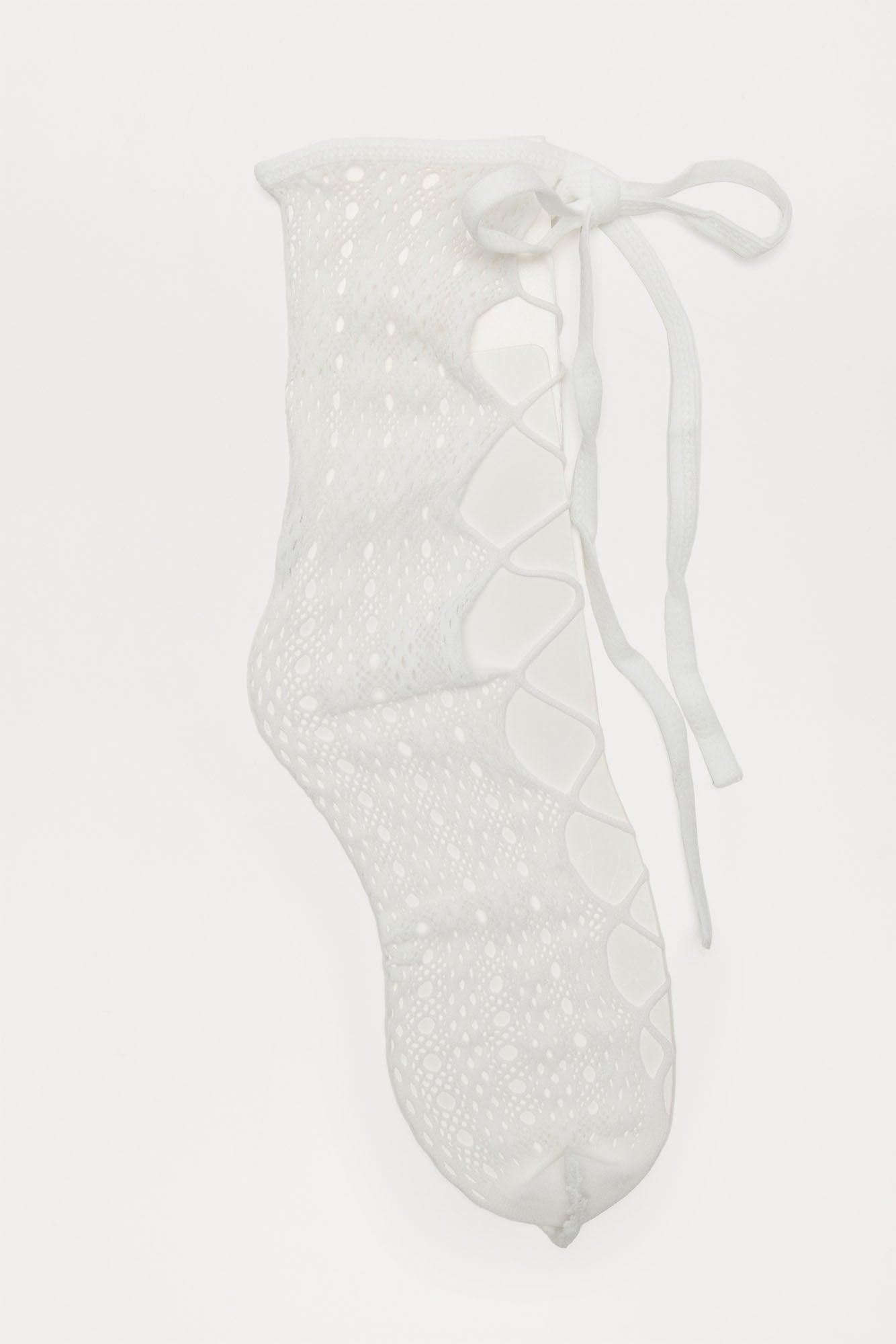 Keep It Edgy Lace Up Socks - White Product Image