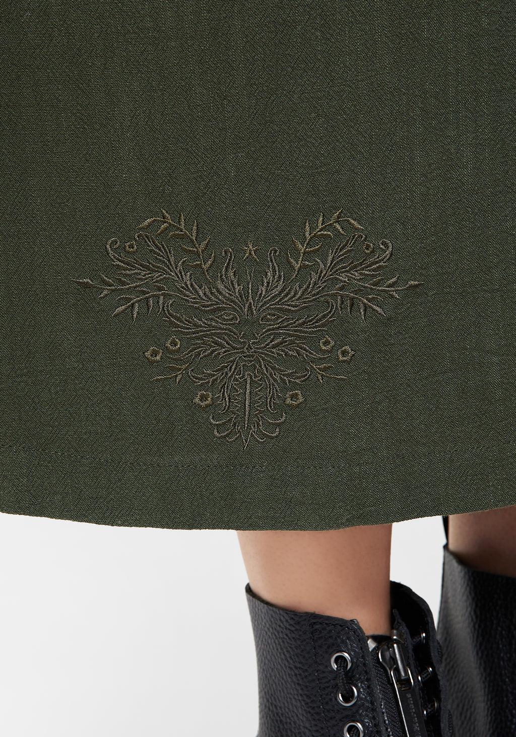 Foliate Linen-Blend Embroidered Button Up Midaxi Skirt - Green Product Image