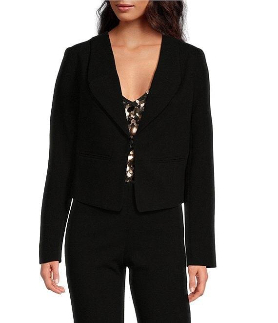 Trina Turk Ren Luxe Drape Suiting Notch Lapel Long Sleeve Cropped Blazer Jacket Product Image