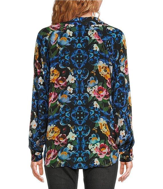 APNY Woven Floral Print V-Neck Long Sleeve Blouse Product Image