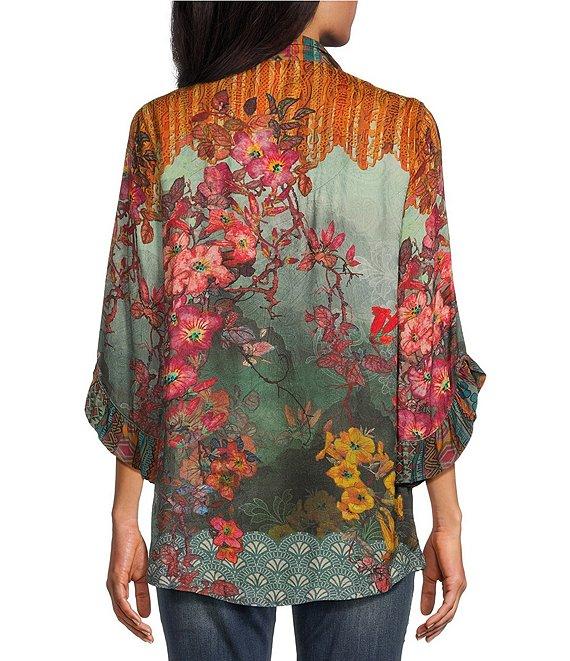 John Mark Floral Print Wire Neck 3/4 Ruffled Sleeve Top Product Image