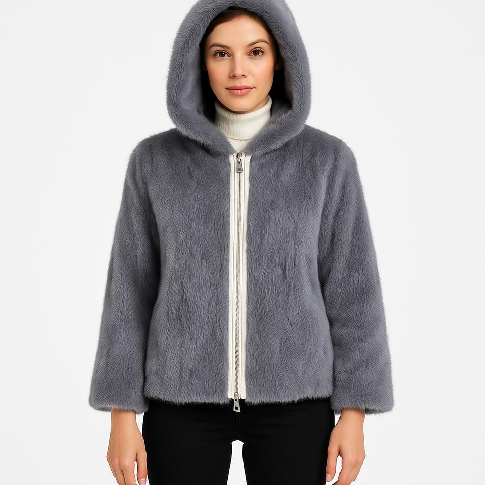 Reversible Mink Patchwork Hooded Jacket – Fur Side & Waterproof Nylon Side Product Image