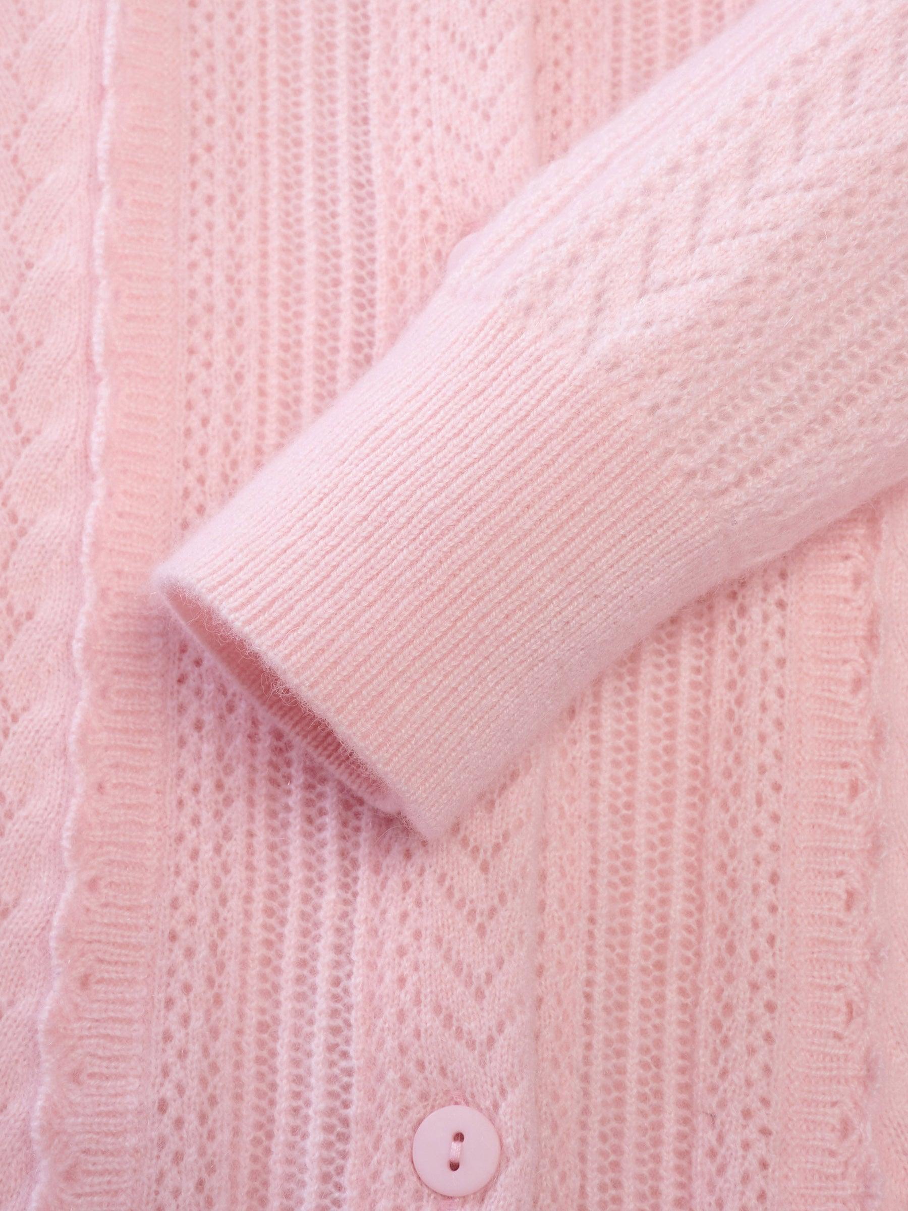 100% Cashmere Openwork Textured Women Cardigan Product Image