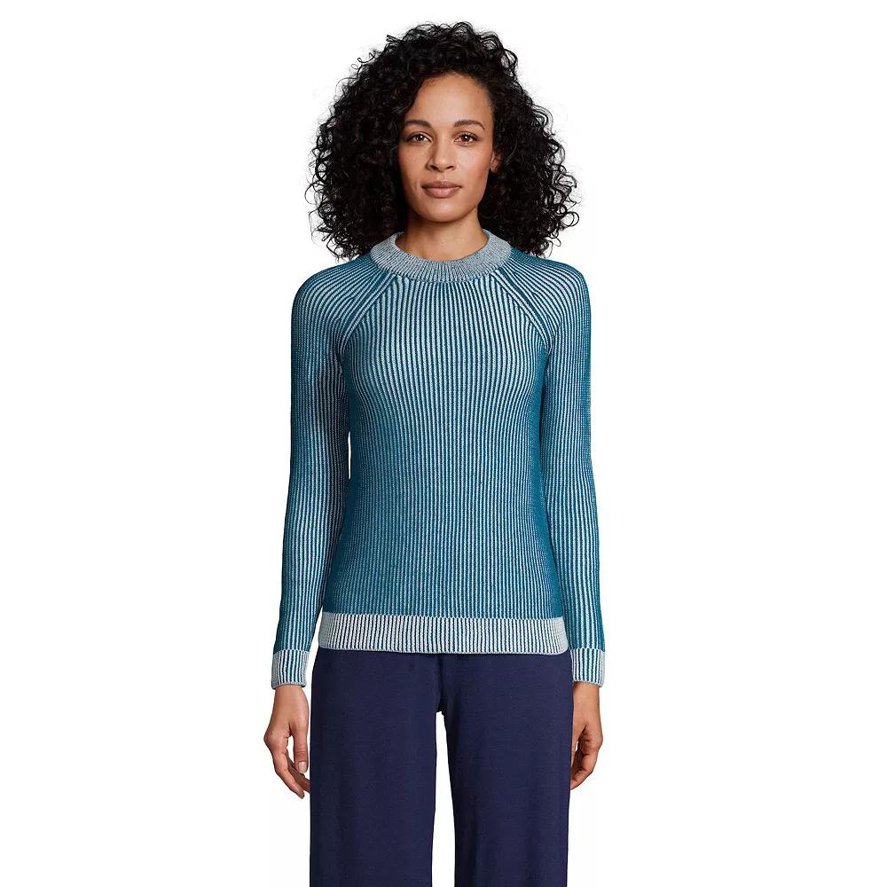 Women's Lands' End Drifter Shaker Crewneck Sweater, Size: Medium, Baltic Blue Plaited Product Image