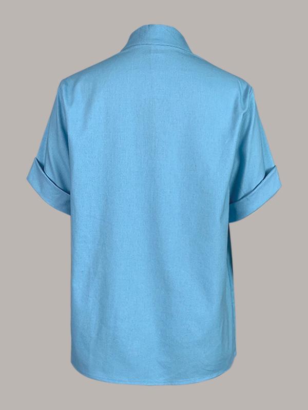 Loose Short Sleeves Solid Color Mock Neck Blouses&Shirts Tops Product Image