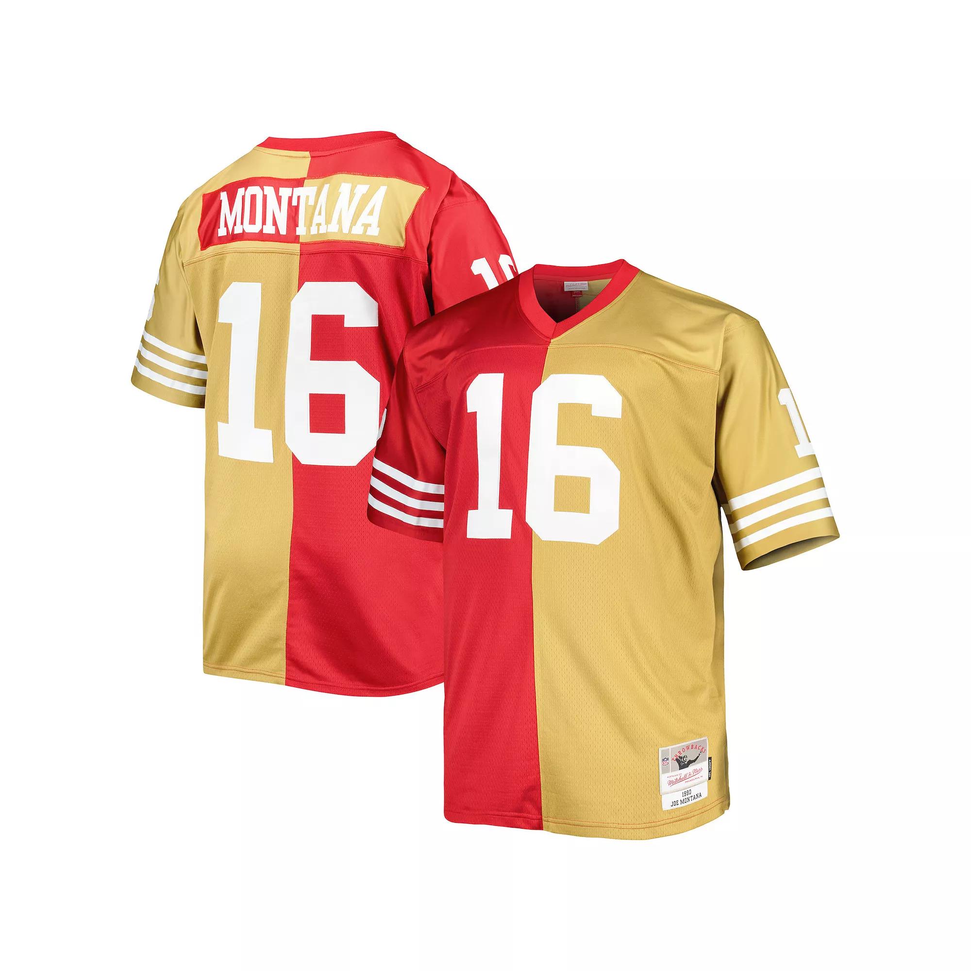 Men's Mitchell & Ness Joe Montana Scarlet/Gold San Francisco 49ers Big & Tall Split Legacy Retired Player Replica Jersey, Size: 5XLT Product Image