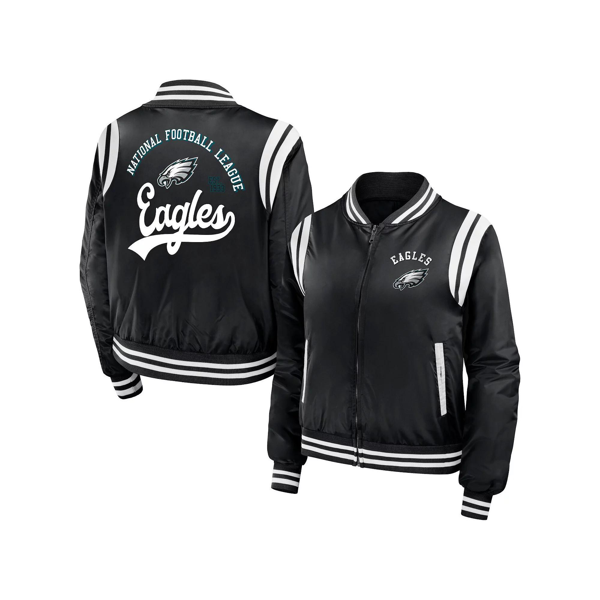 Women's WEAR by Erin Andrews  Black Philadelphia Eagles Full-Zip Bomber Jacket, Size: Small Product Image
