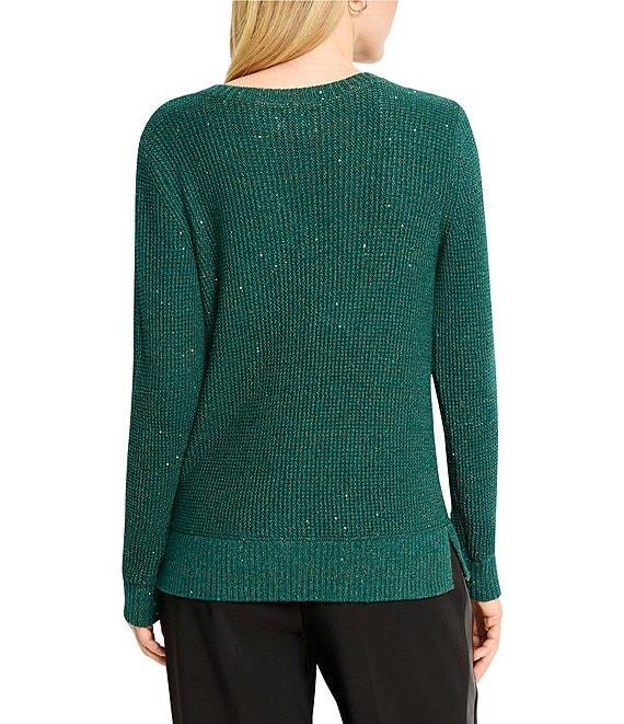 NIC + ZOE Shimmer Waffle Knit V-Neck Long Sleeve Sweater Product Image
