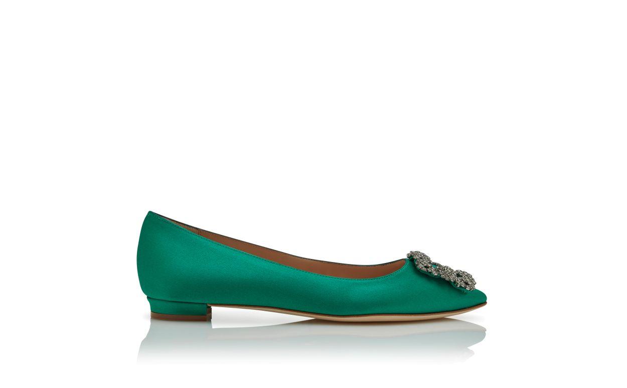 HANGISIFLAT Green Satin Jewel Buckle Flat Pumps Product Image